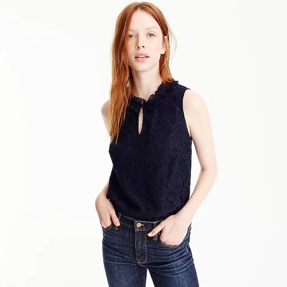 🌼Lace Ruffle Sleeveless Tank Top, Navy🌼 - Picture 1 of 3